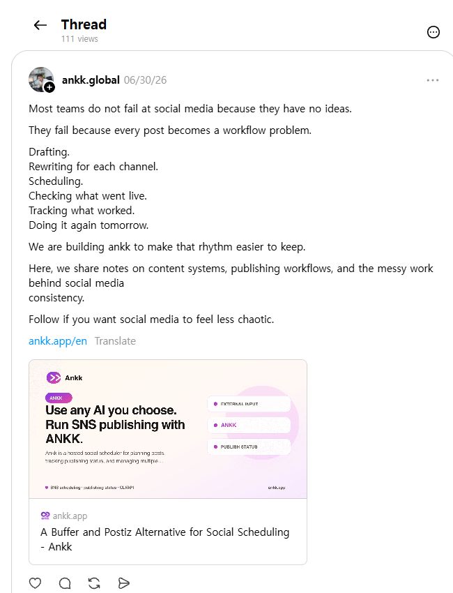 A public English post from Ankk Global showing a clear opening, supporting details, and a link
