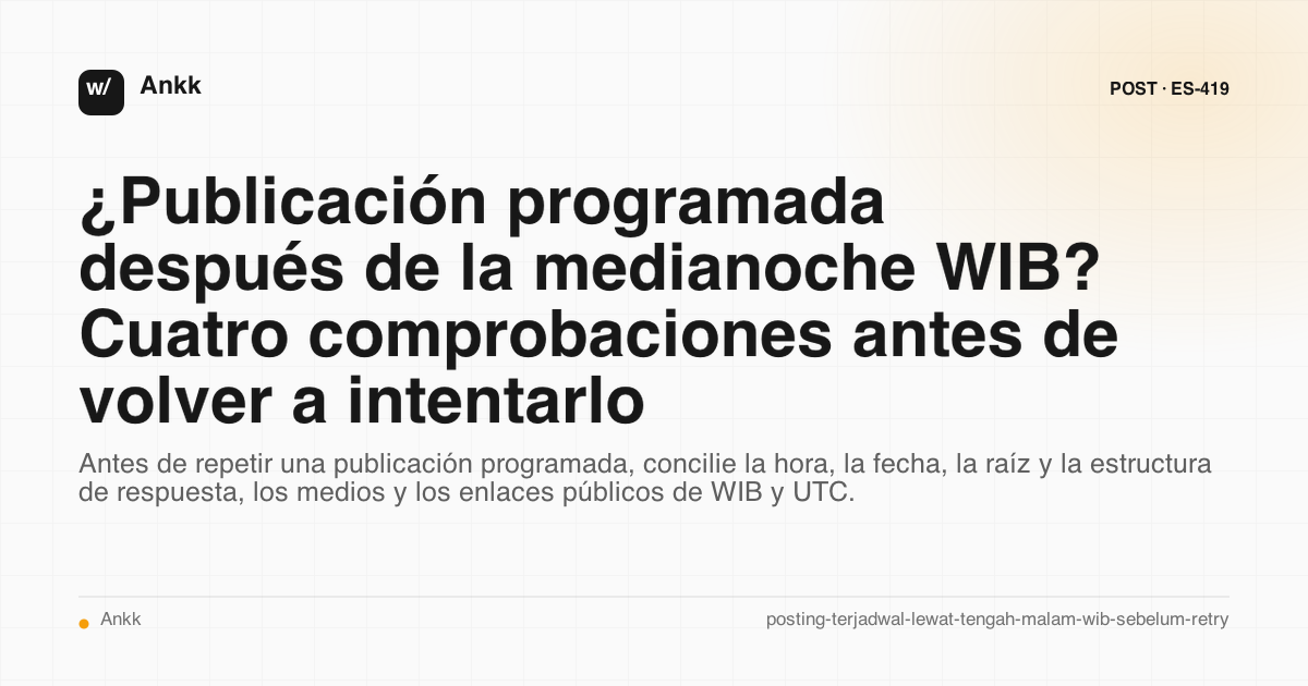 Hoja de prueba de publicación programada que compara WIB, UTC, raíz, respuesta, medios y enlaces